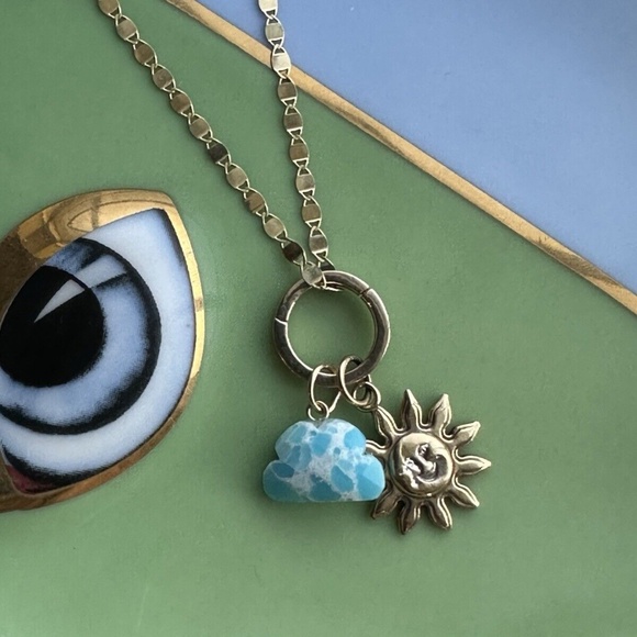 HANDMADE 14k SOLID Yellow Gold Mojave Turquoise Cloud Charm Pendant - Picture 6 of 6